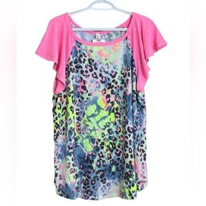 NWT Emerald Neon Animal Print Flutter Sleeve Top size 3X